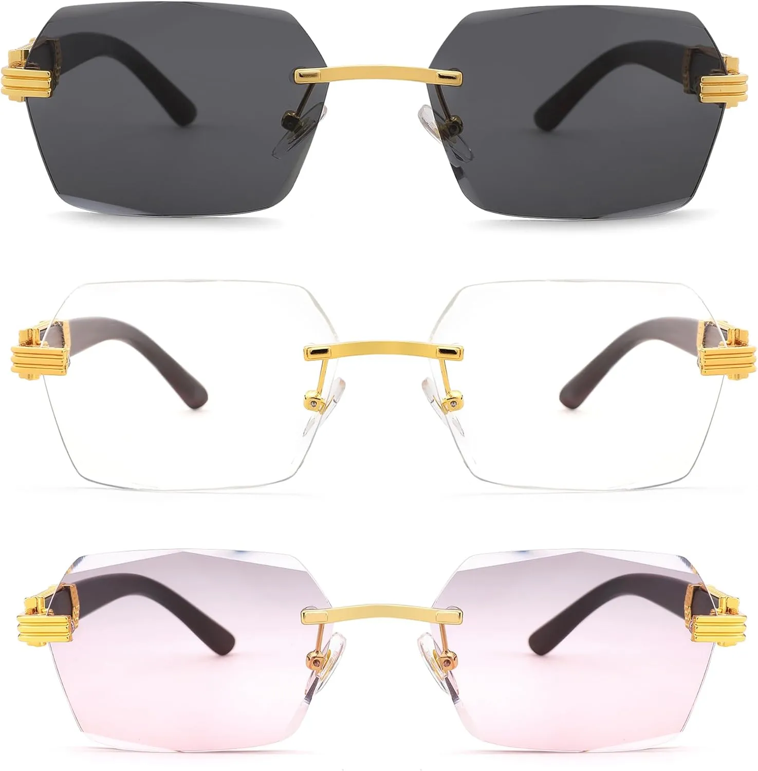 Hycredi Rimless Rectangle Sunglasses Men Women Retro Frameless Square Shade Y2k Sun Glasses Tinted Eyewear