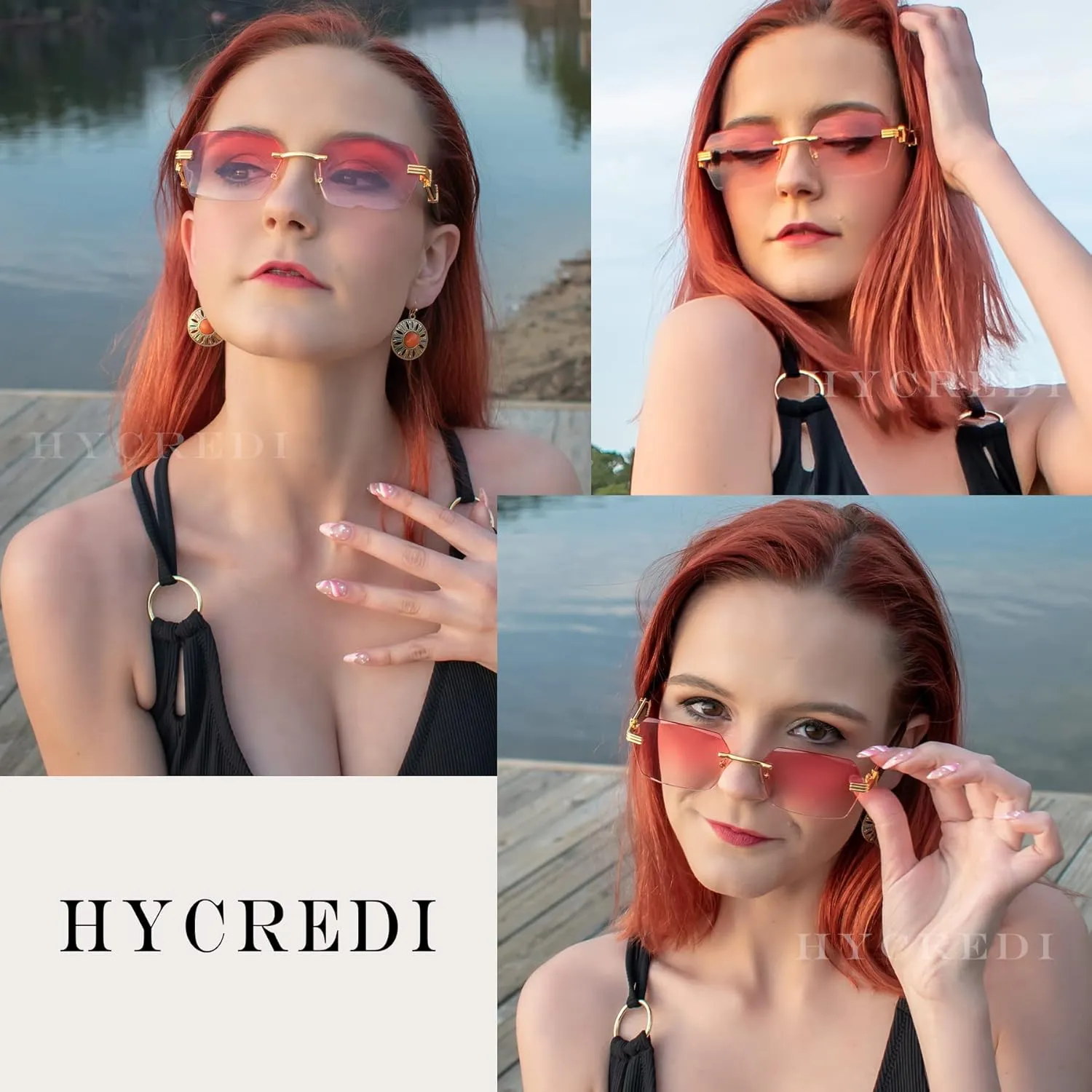 Hycredi Rimless Rectangle Sunglasses Men Women Retro Frameless Square Shade Y2k Sun Glasses Tinted Eyewear