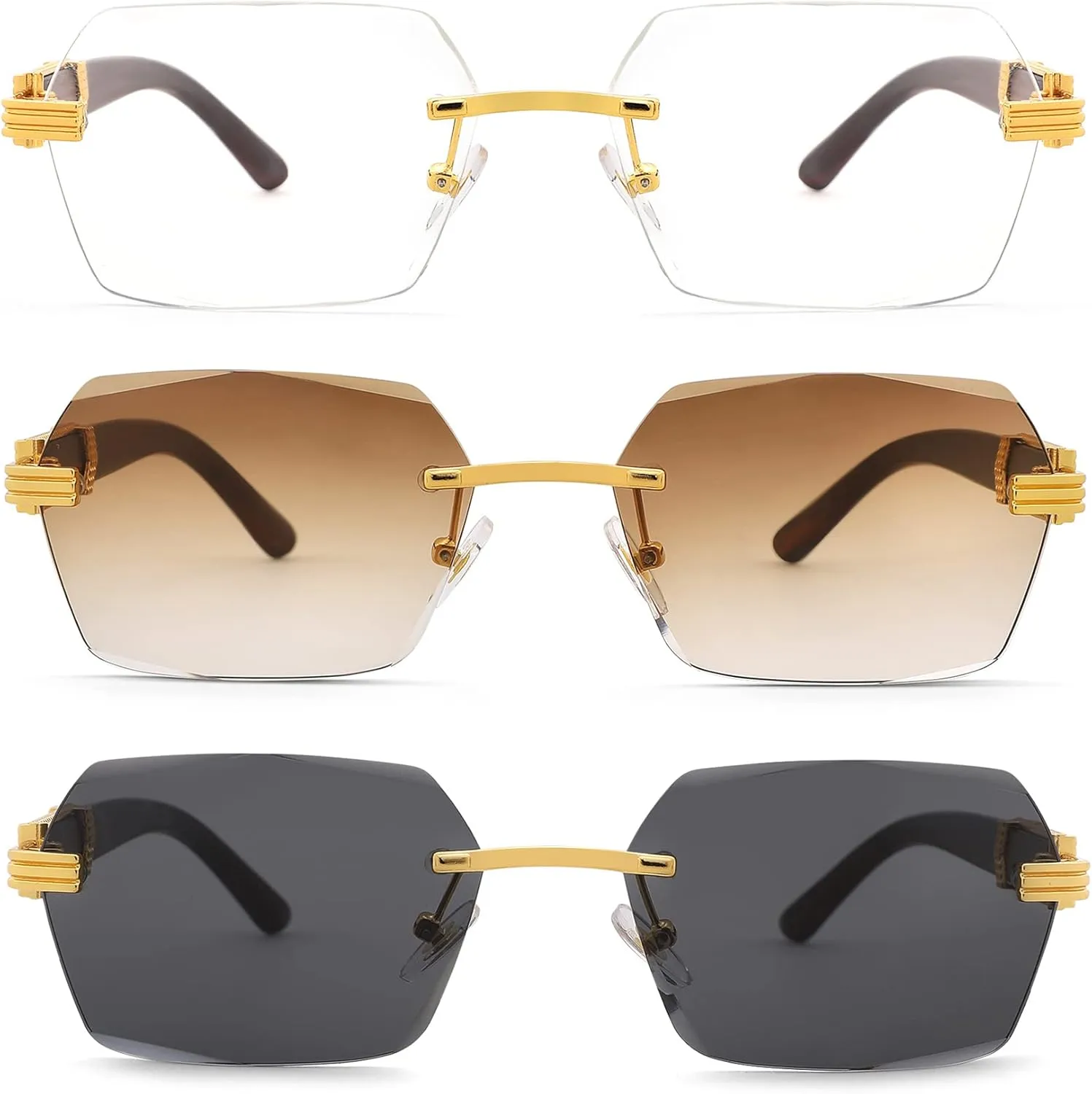 Hycredi Rimless Rectangle Sunglasses Men Women Retro Frameless Square Shade Y2k Sun Glasses Tinted Eyewear