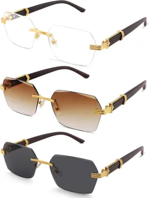 Hycredi Rimless Rectangle Sunglasses Men Women Retro Frameless Square Shade Y2k Sun Glasses Tinted Eyewear
