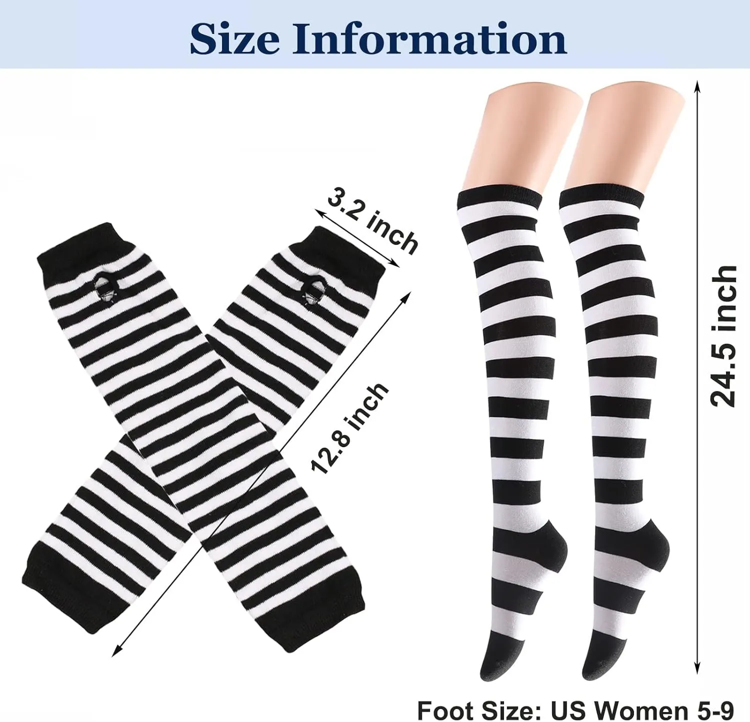 Ibeauti 8 Pcs Womens Striped Knee High Socks Stockings Y2K Goth Knitted Long Arm Warmer Fingerless Gloves Set