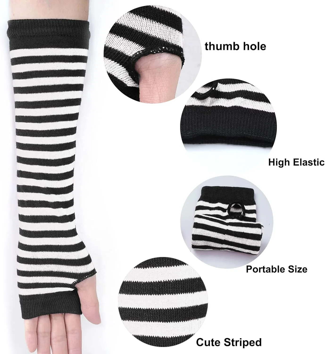 Ibeauti 8 Pcs Womens Striped Knee High Socks Stockings Y2K Goth Knitted Long Arm Warmer Fingerless Gloves Set