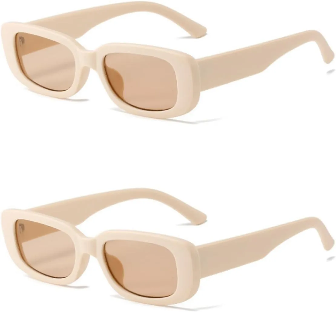 IKANOO Retro Rectangle Sunglasses for Women Men Small Square Frame Trendy Y2K 90s Black Sunglasses