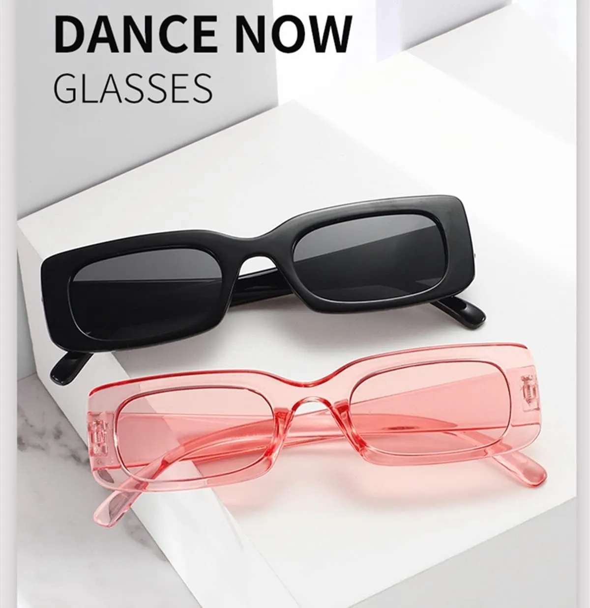 IKANOO Retro Rectangle Sunglasses for Women Men Small Square Frame Trendy Y2K 90s Black Sunglasses