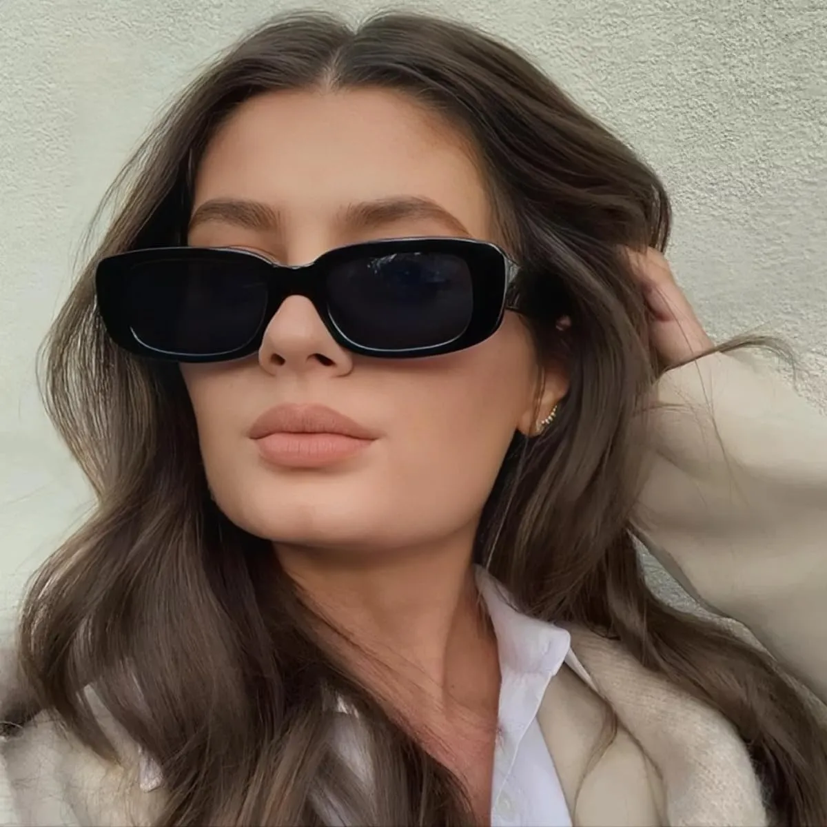 IKANOO Retro Rectangle Sunglasses for Women Men Small Square Frame Trendy Y2K 90s Black Sunglasses