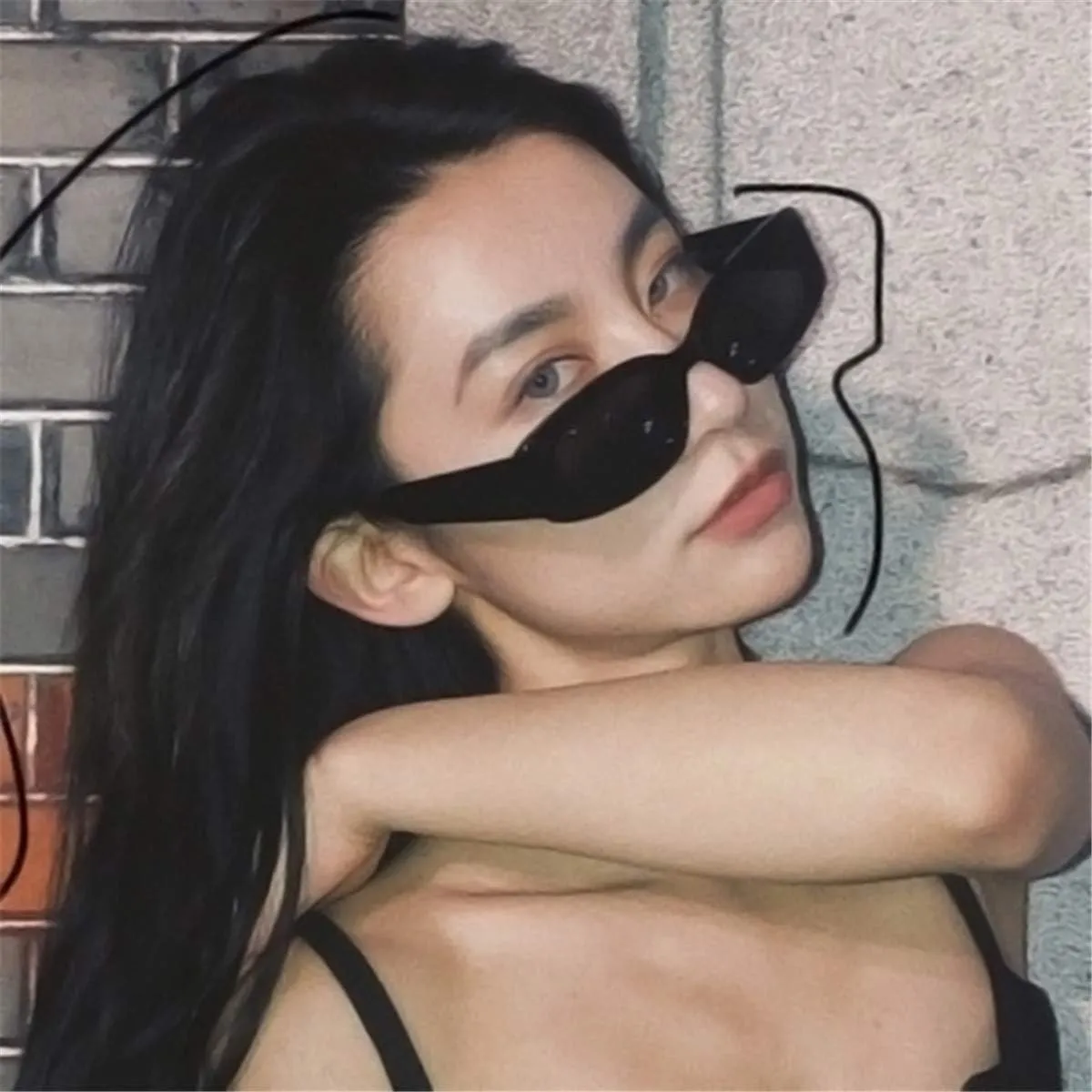 IKANOO Retro Rectangle Sunglasses for Women Men Small Square Frame Trendy Y2K 90s Black Sunglasses