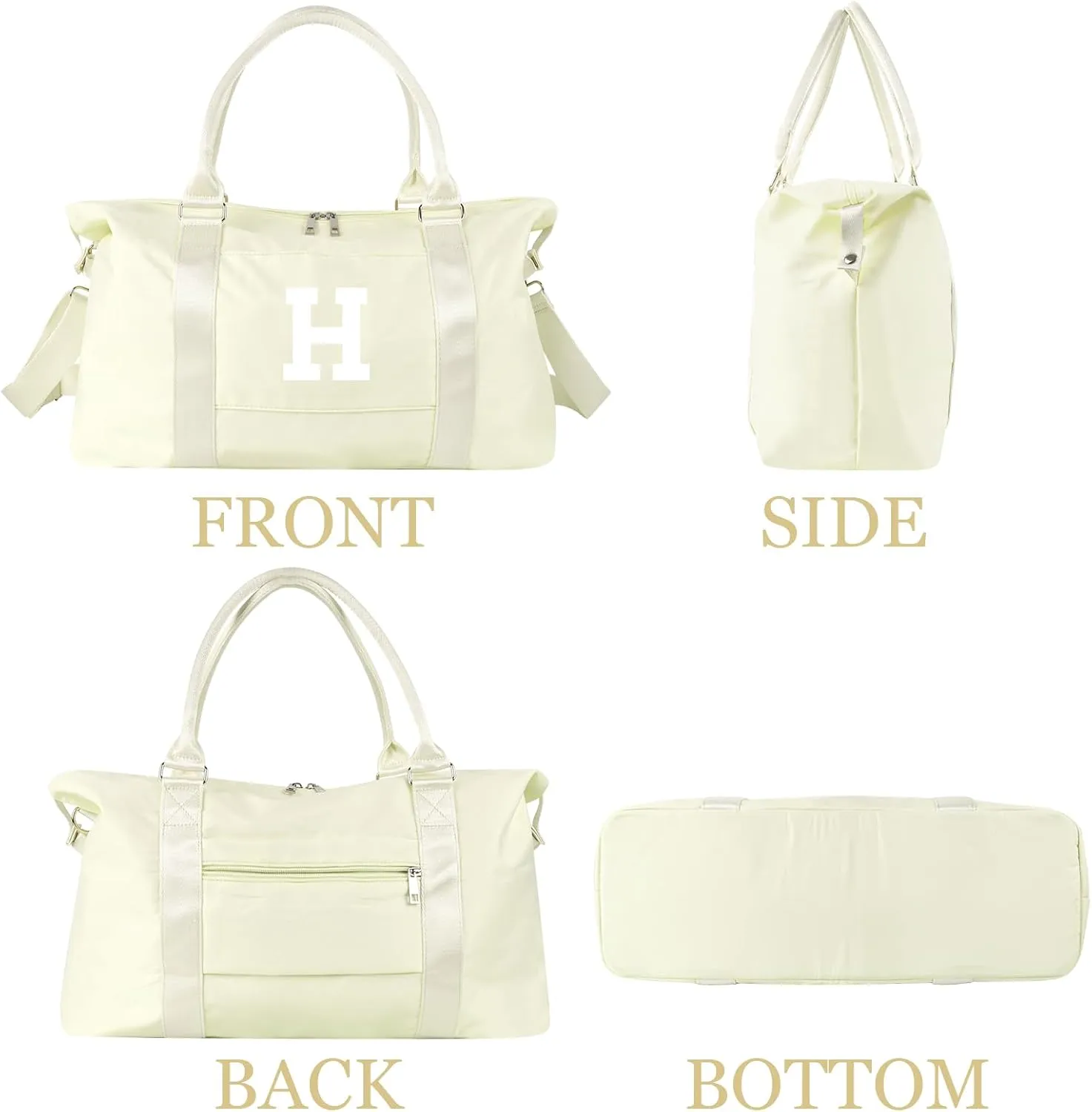 Initial Travel Duffel Bag Sports Gym Bag for Kids Teen Birthday Gifts,Beige Personalized Weekender Carry On Dance Bags for Women Men,Waterproof Monogram Overnight Bag with Trolley Sleeve(Letter H)