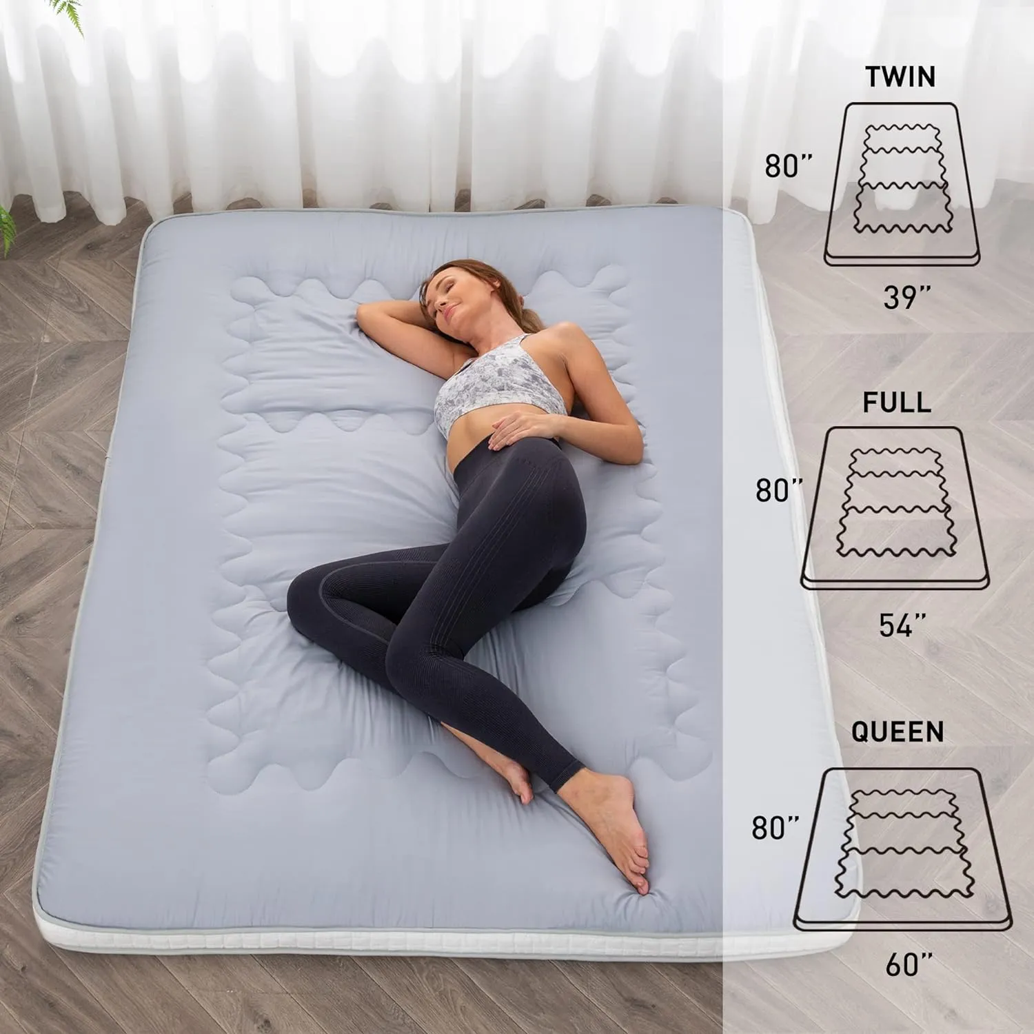 Japanese Floor Futon Mattress Extra Thick Folding Roll Up Bed Topper Mat for Guest,Lounger and Tavel