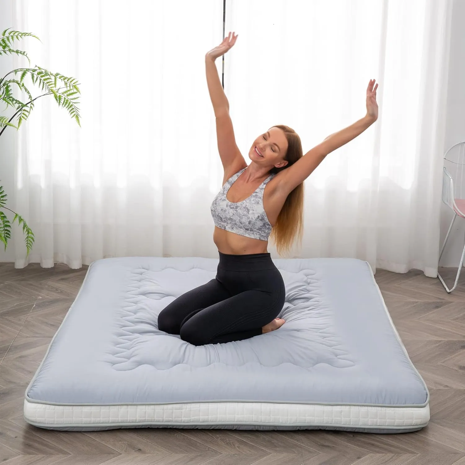 Japanese Floor Futon Mattress Extra Thick Folding Roll Up Bed Topper Mat for Guest,Lounger and Tavel