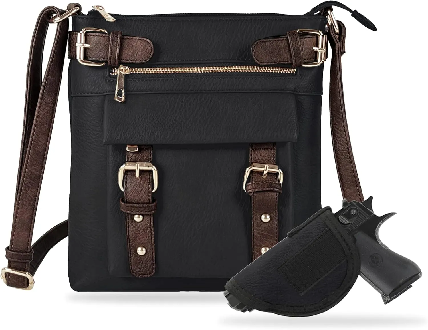 JESSIE & JAMES 2 Toned Belt Concealed Carry Crossbody Bag with Lock and Key