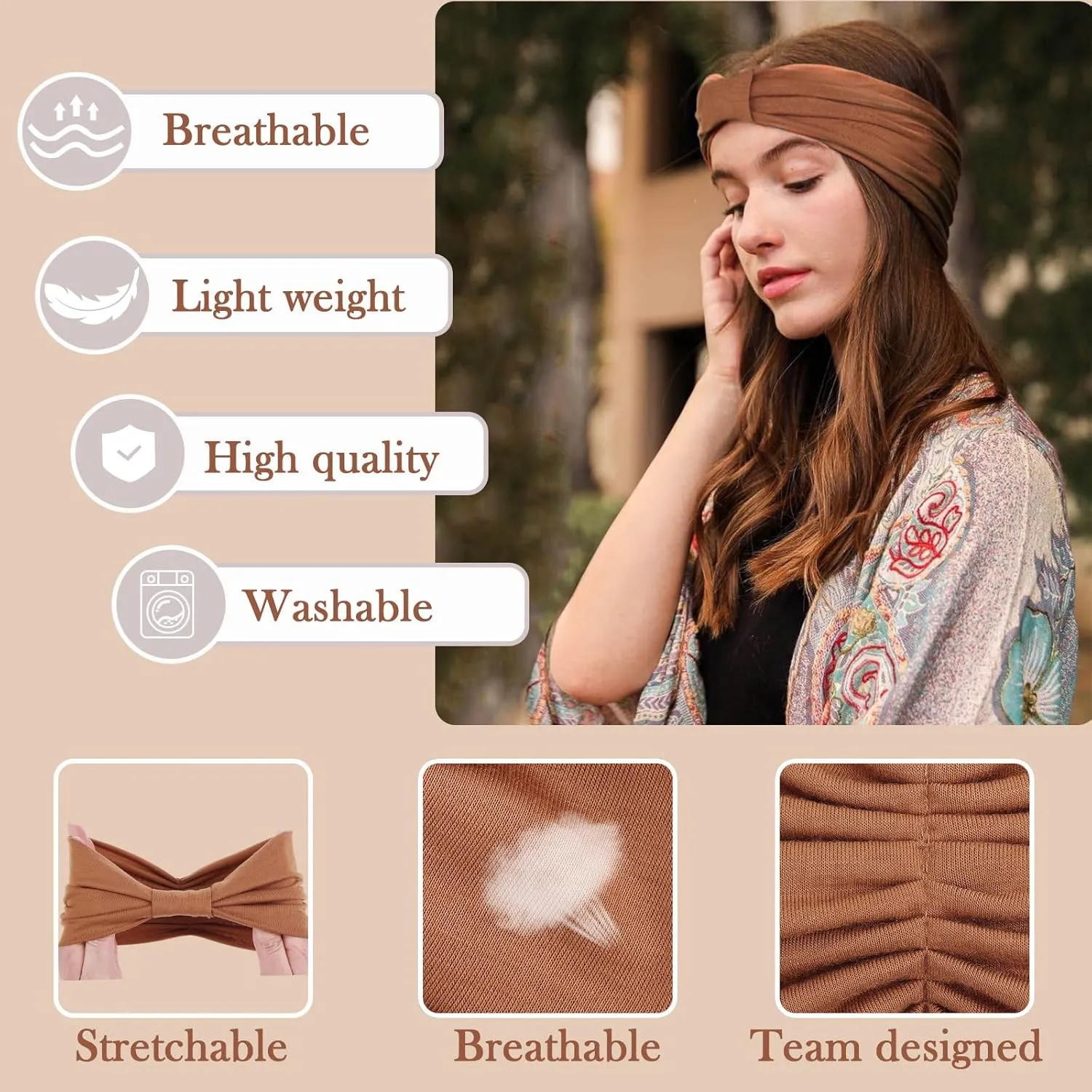 Kachanaa 6 Packs New Wide Headbands for Women's Hair,Non Slip Soft Elastic Bandeau Hair Bands Makeup Yoga Workout Running Sweat Hair Wraps Fashion Hair Accessories