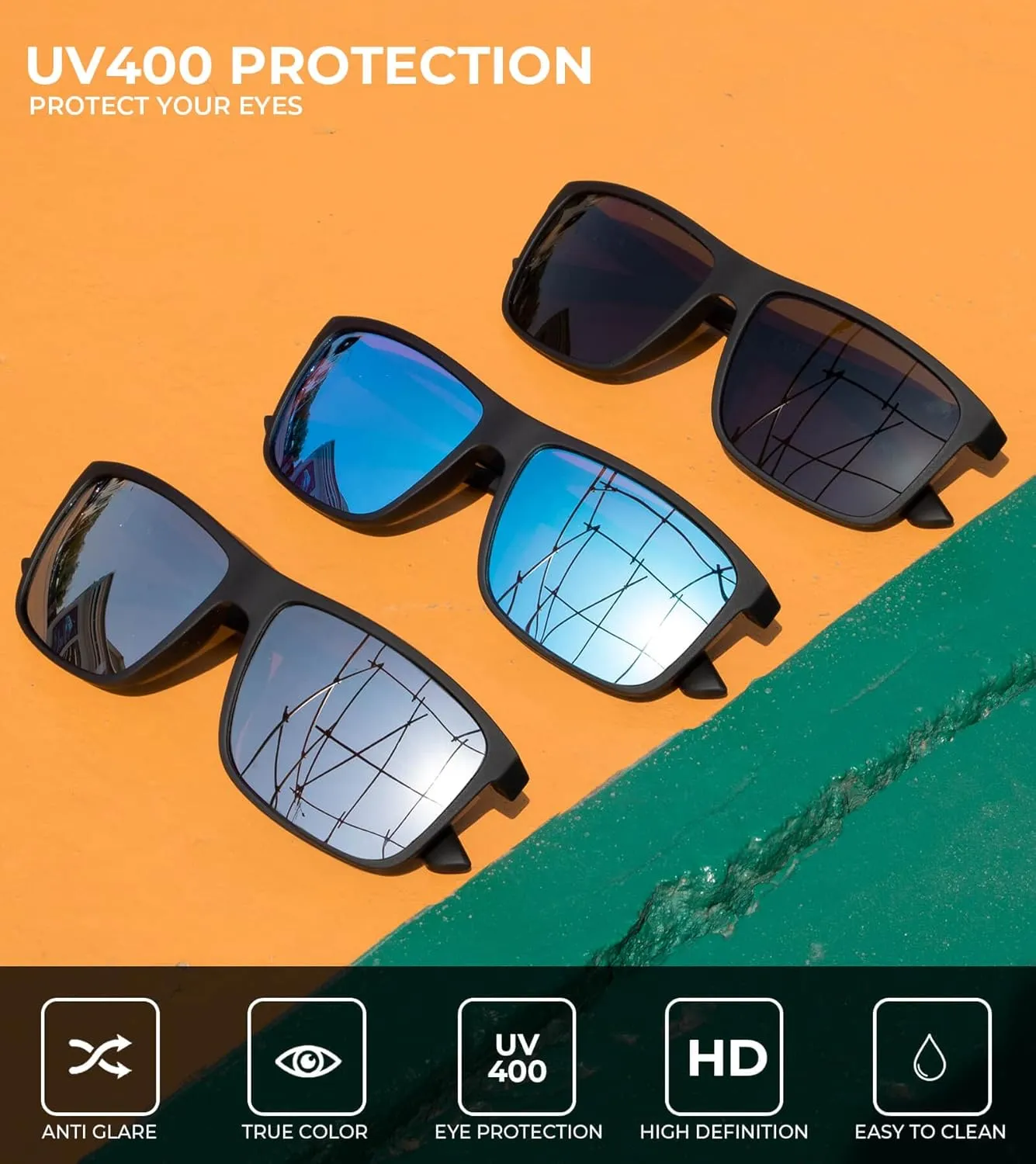 KALIYADI Polarized Sunglasses for Men and Women, Mens Sun Glasses with UV Protection for Driving Fishing Golf (3 Packs)
