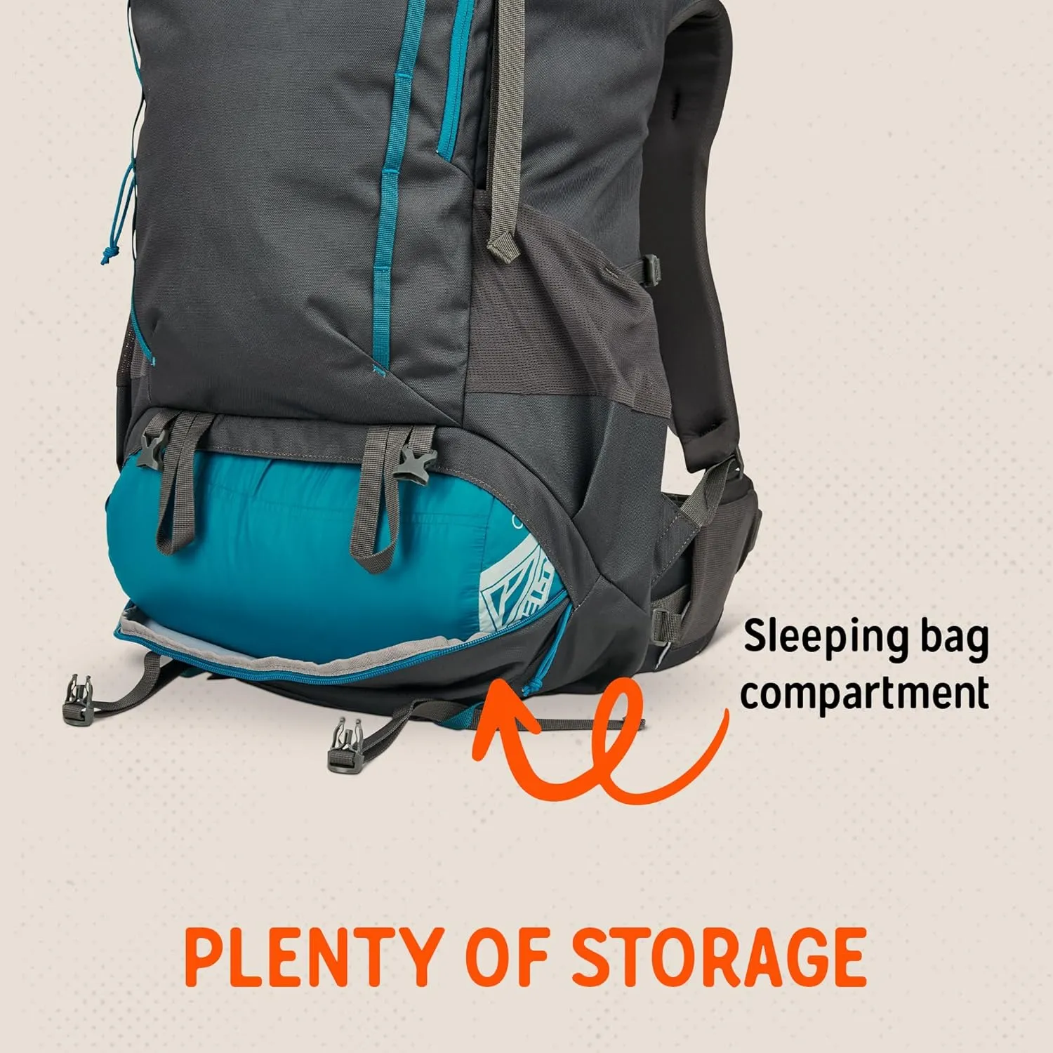 Kelty Asher Day Hiking Pack, 18-85 Liter Capacity, Hiking, Backpacking, Travel Pack, Internal Frame 2023 Model (65L Beluga)