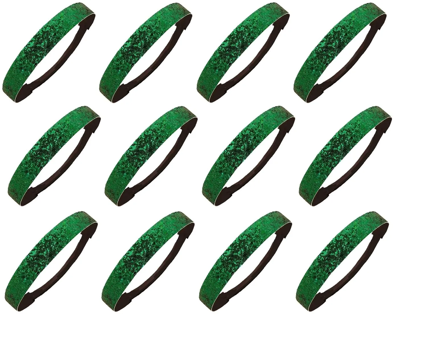 Kenz Laurenz 12 Pack Glitter Headbands - Elastic Stretch Sparkly Fashion Headband for Teens Girls Women Softball Volleyball Basketball Sports Teams Set Hair Accessories Store (Green)