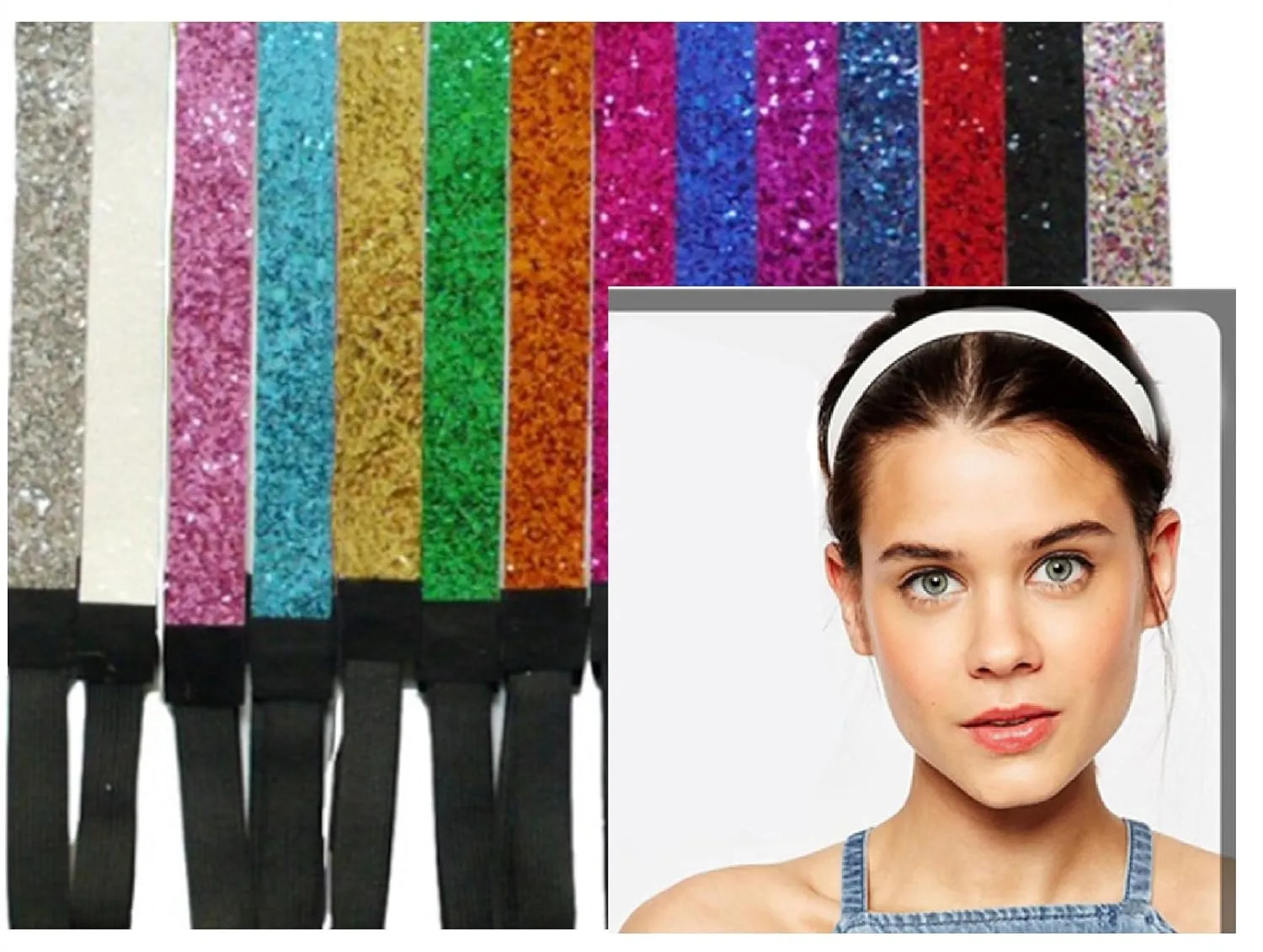 Kenz Laurenz 12 Pack Glitter Headbands - Elastic Stretch Sparkly Fashion Headband for Teens Girls Women Softball Volleyball Basketball Sports Teams Set Hair Accessories Store (Green)