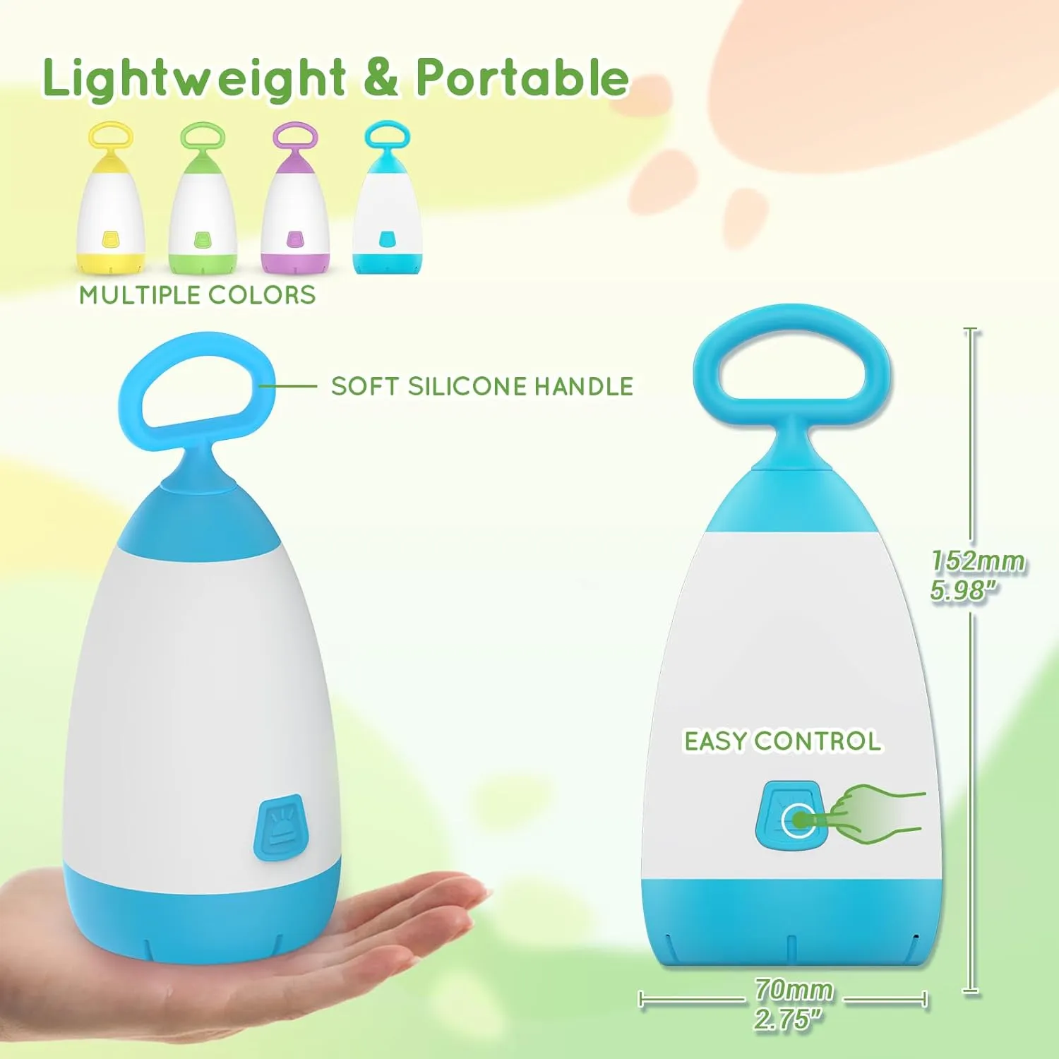 Kids Camping Lantern & Night Light Battery Powered (AAA Included), 360 Eye-Safe Light, IPX4 Waterproof with RGB Modes Portable for Outdoor, Emergency & Bedtime, Gift for Children (Blue)