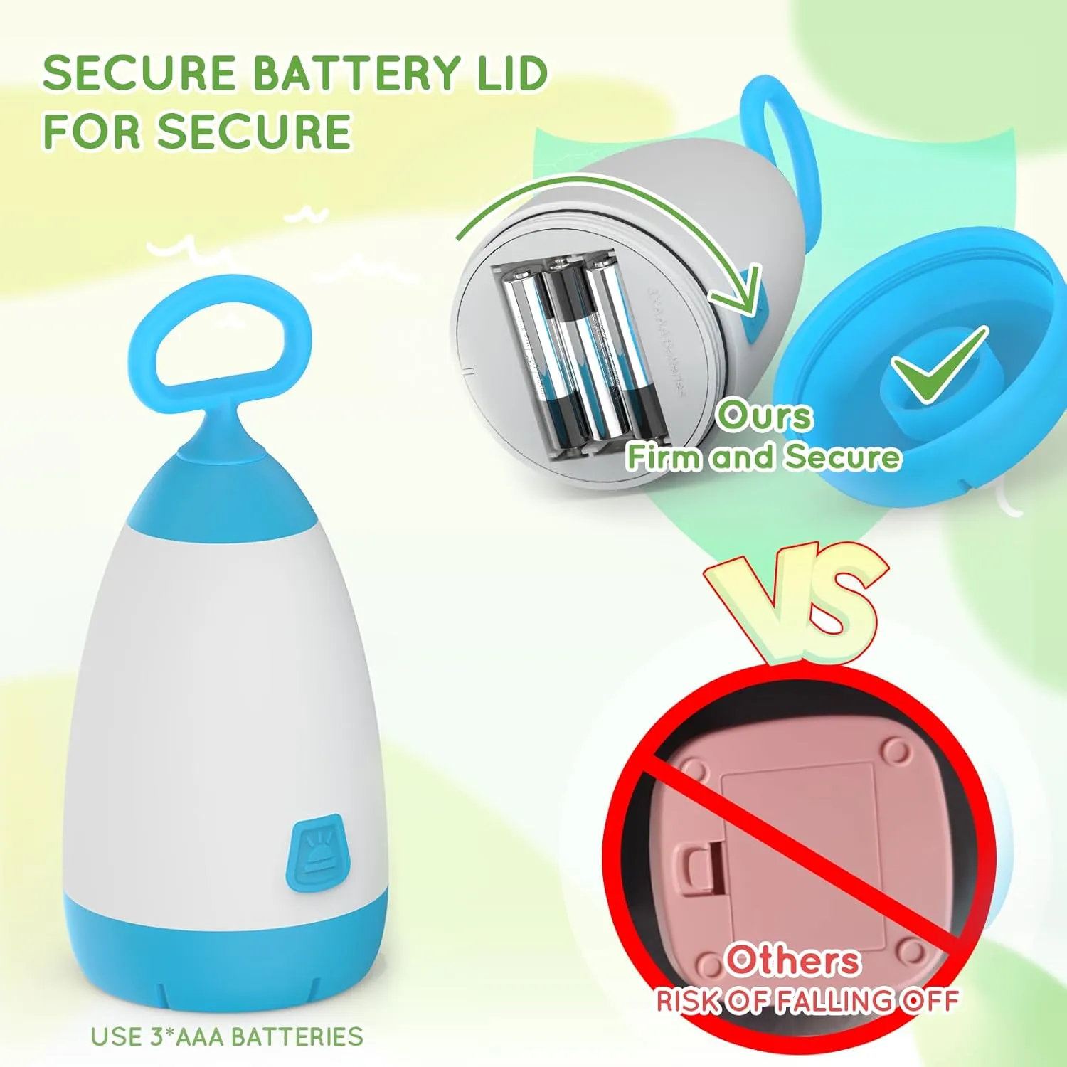Kids Camping Lantern & Night Light Battery Powered (AAA Included), 360 Eye-Safe Light, IPX4 Waterproof with RGB Modes Portable for Outdoor, Emergency & Bedtime, Gift for Children (Blue)