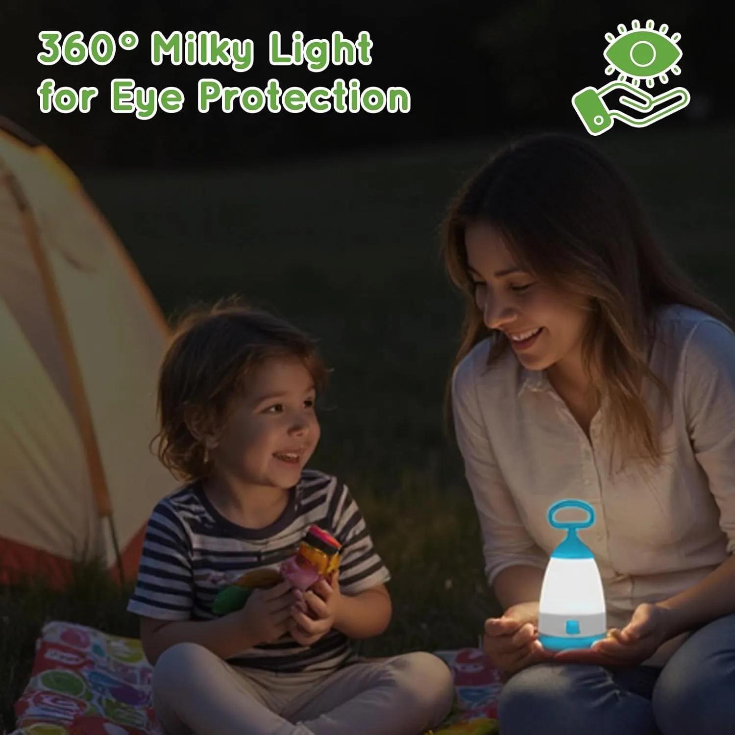 Kids Camping Lantern & Night Light Battery Powered (AAA Included), 360 Eye-Safe Light, IPX4 Waterproof with RGB Modes Portable for Outdoor, Emergency & Bedtime, Gift for Children (Blue)