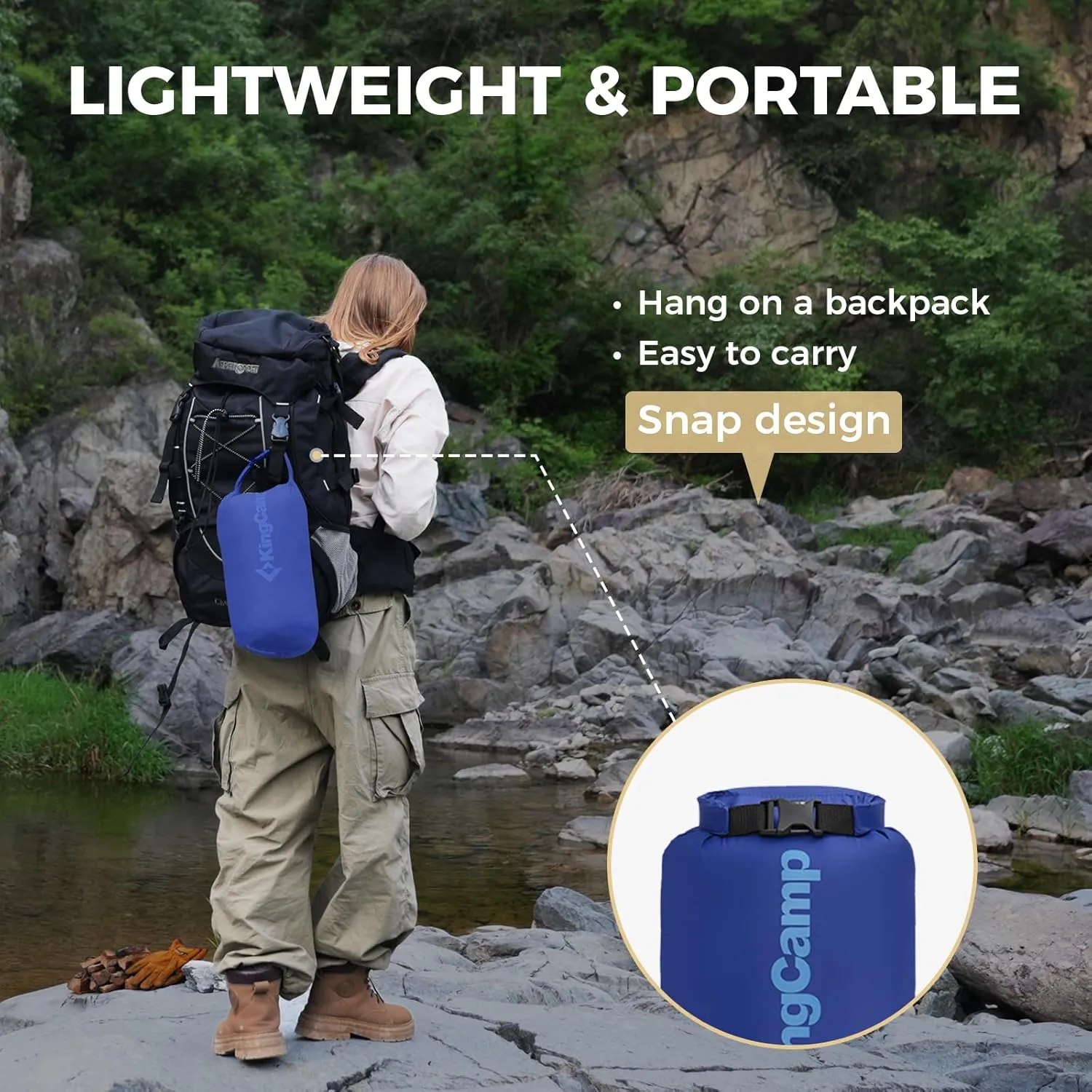 KingCamp Ultralight Camping Blanket, Packable Down Alternative Puffy Wearable Blankets Weatherproof Warm Package Quilt with Snap Buttons & Corner Loops for Outdoor Travel Stadium (69"L x 53"W, NAVY)