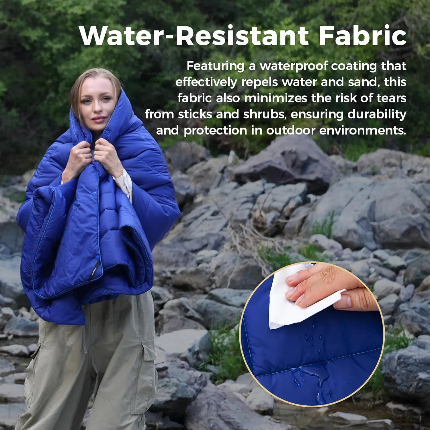 KingCamp Ultralight Camping Blanket, Packable Down Alternative Puffy Wearable Blankets Weatherproof Warm Package Quilt with Snap Buttons & Corner Loops for Outdoor Travel Stadium (69"L x 53"W, NAVY)