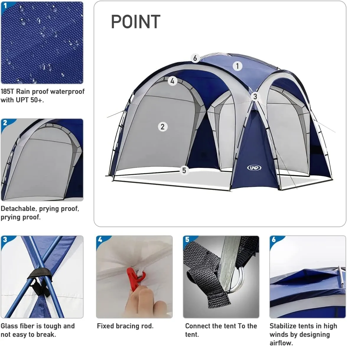 Large Beach Canopy Tent UPF 50  12x12 ft Waterproof & Rainproof Dome Sun Shelter for 8-10 Person with 2 Side Walls, Perfect for Camping, Backyard, Fishing, Parties, Picnics