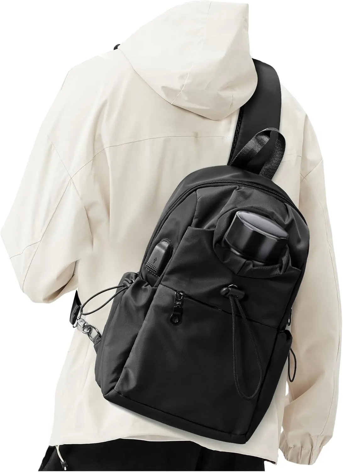 Large Black Sling Bag for Men and Women - Sport Crossbody Backpack for Pickleball, Tennis, Racketball
