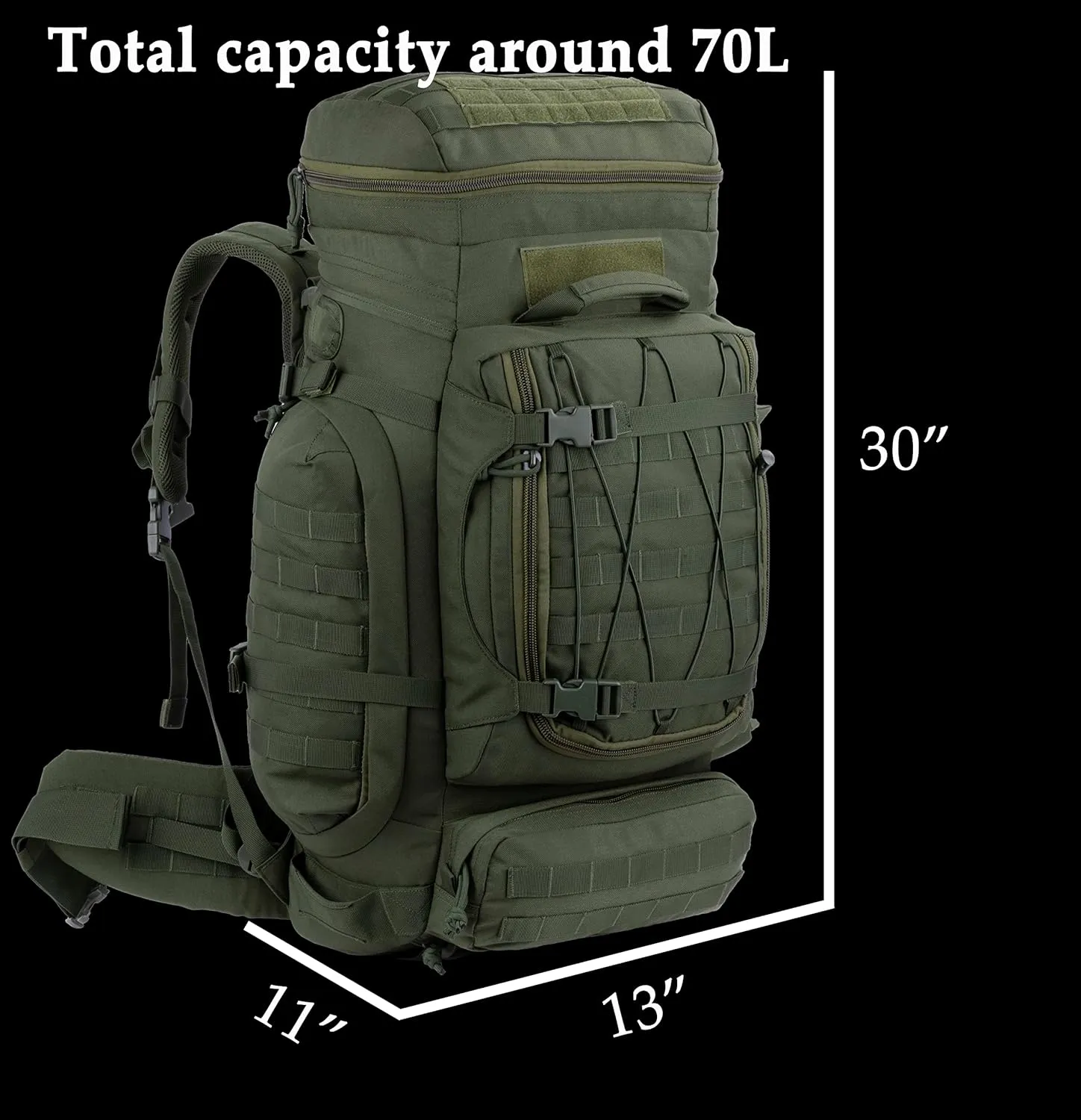 Large Internal Frame Backpack Tactical MOLLE Pack for Camping Backpacking Hunting Bushcraft Adventure 70L
