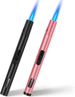 LcFun Torch Lighters 2 Pack Refillable Butane Lighter, Butane NOT Included, Windproof Adjustable Jet Flame Long Lighters for Candle, Grill, BBQ, Camping