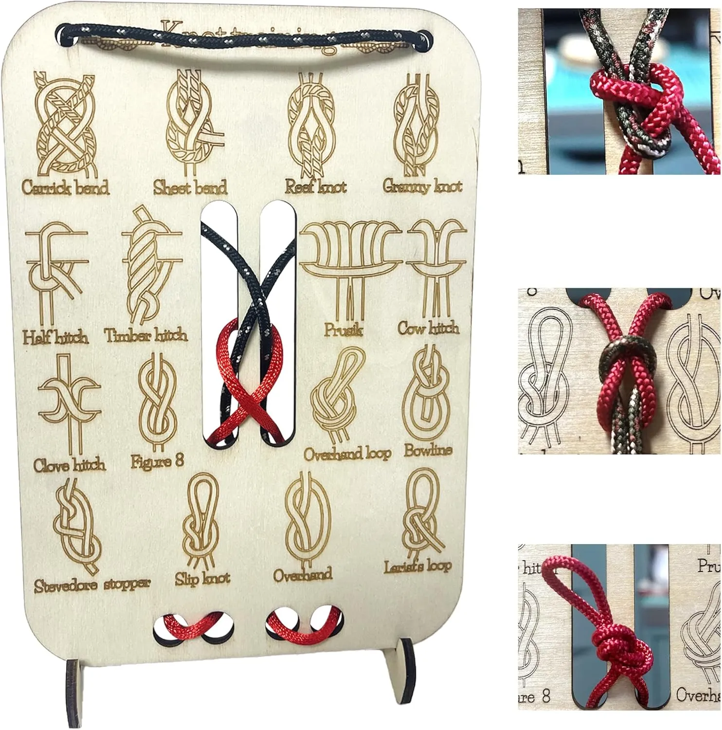 Learning Knot Training Board with 3 Brackets &10 Nylon Ropes, Wooden Knot Training Board for Practicing Rope Knotting, Knot Tying kit for Camping Gear, Outdoor Survival and Rock Climbing Pracatice