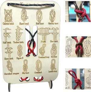 Learning Knot Training Board with 3 Brackets &10 Nylon Ropes, Wooden Knot Training Board for Practicing Rope Knotting, Knot Tying kit for Camping Gear, Outdoor Survival and Rock Climbing Pracatice