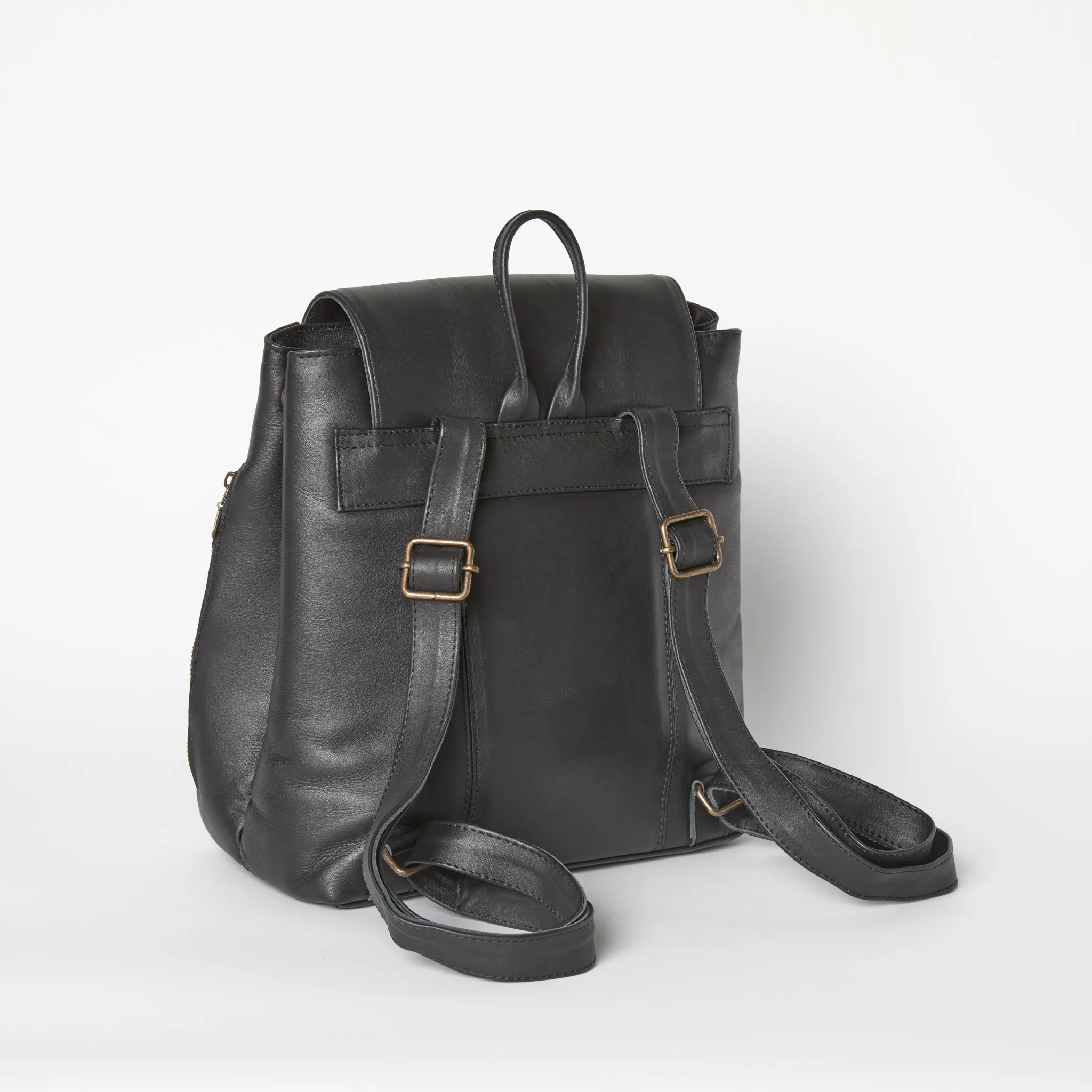 Leather Backpack from Mexico with hand-Dyed Wool - Black, Light Blue