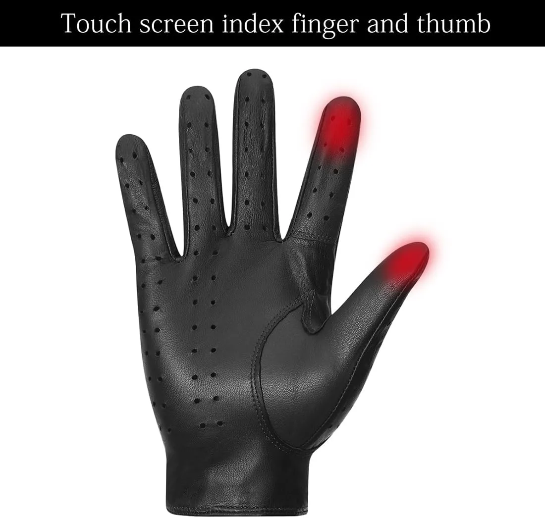 Leather Driving Gloves For Mens Goatskin Unlined Touchscreen Texting Leather Gloves USM01