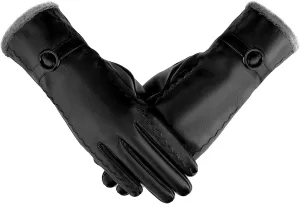Leather Gloves for Women, Touchscreen Texting Driving Winter Gloves, Warm Fleece Lined Womens Glove Cold Weather