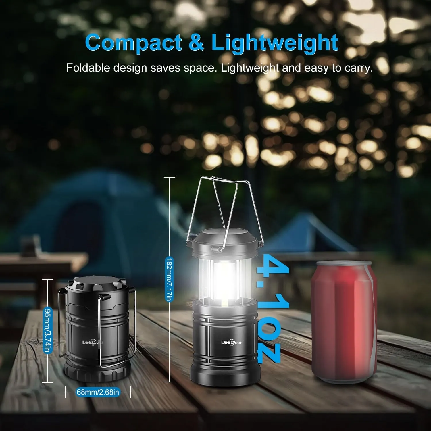 LED Camping Lantern, Battery Operated Lights, Adjustable Brightness for Camping, Power Outages, Emergencies, Outdoor Collapsible Lanterns, 4 Pack