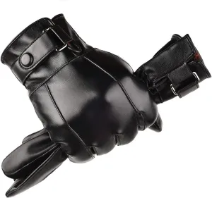 LJCZKA Winter Warm Leather Gloves Men Fleece Windproof Thermal Touch Screen Driving Cycling Gloves