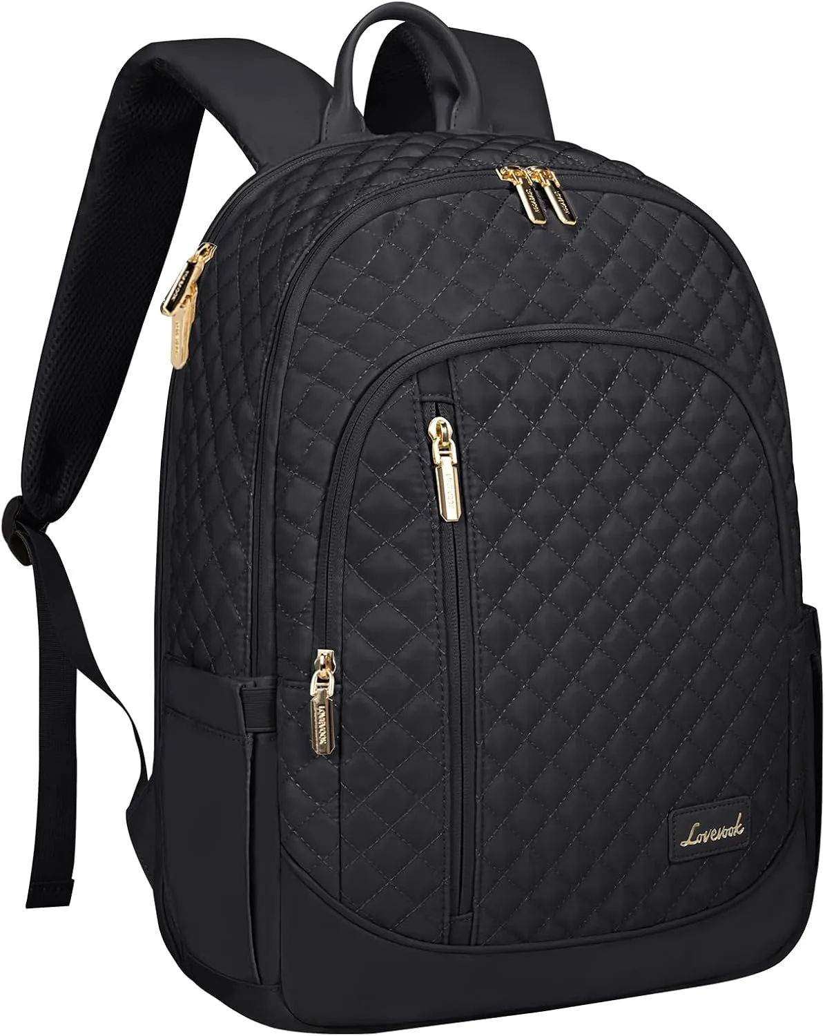 LOVEVOOK Laptop Backpack for Women, 15.6 Inch Anti Theft Computer Bag, Large Capacity Travel Backpacks, Work College Commute Backpack, Lightweight Quilted Bags Purse for Women Nurse Teacher, Black