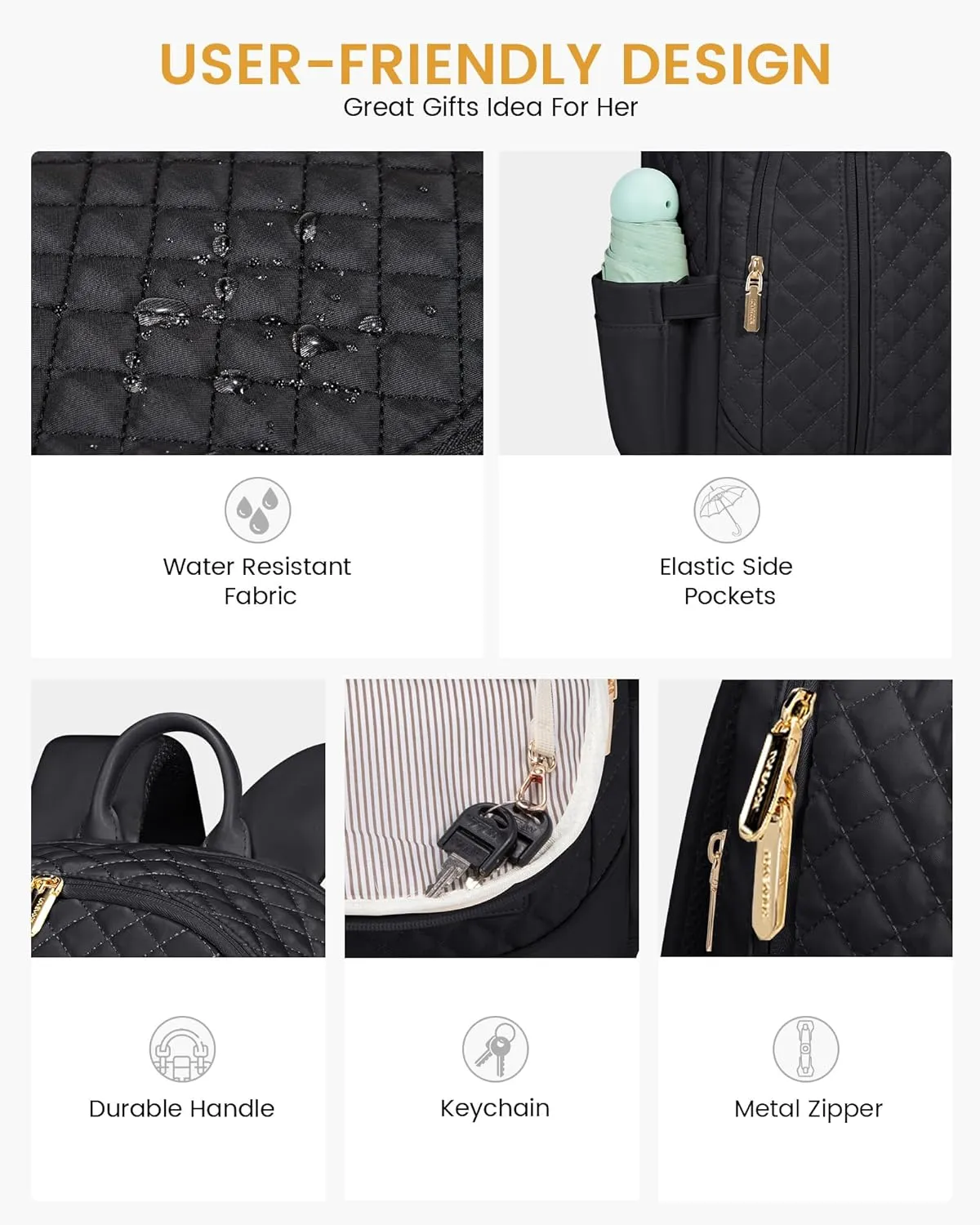 LOVEVOOK Laptop Backpack for Women, 15.6 Inch Anti Theft Computer Bag, Large Capacity Travel Backpacks, Work College Commute Backpack, Lightweight Quilted Bags Purse for Women Nurse Teacher, Black