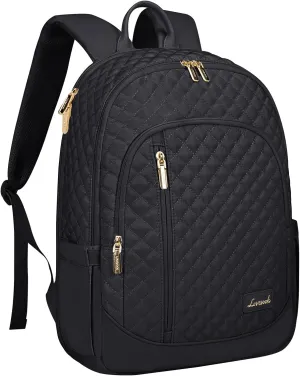 LOVEVOOK Laptop Backpack for Women, 15.6 Inch Anti Theft Computer Bag, Large Capacity Travel Backpacks, Work College Commute Backpack, Lightweight Quilted Bags Purse for Women Nurse Teacher, Black