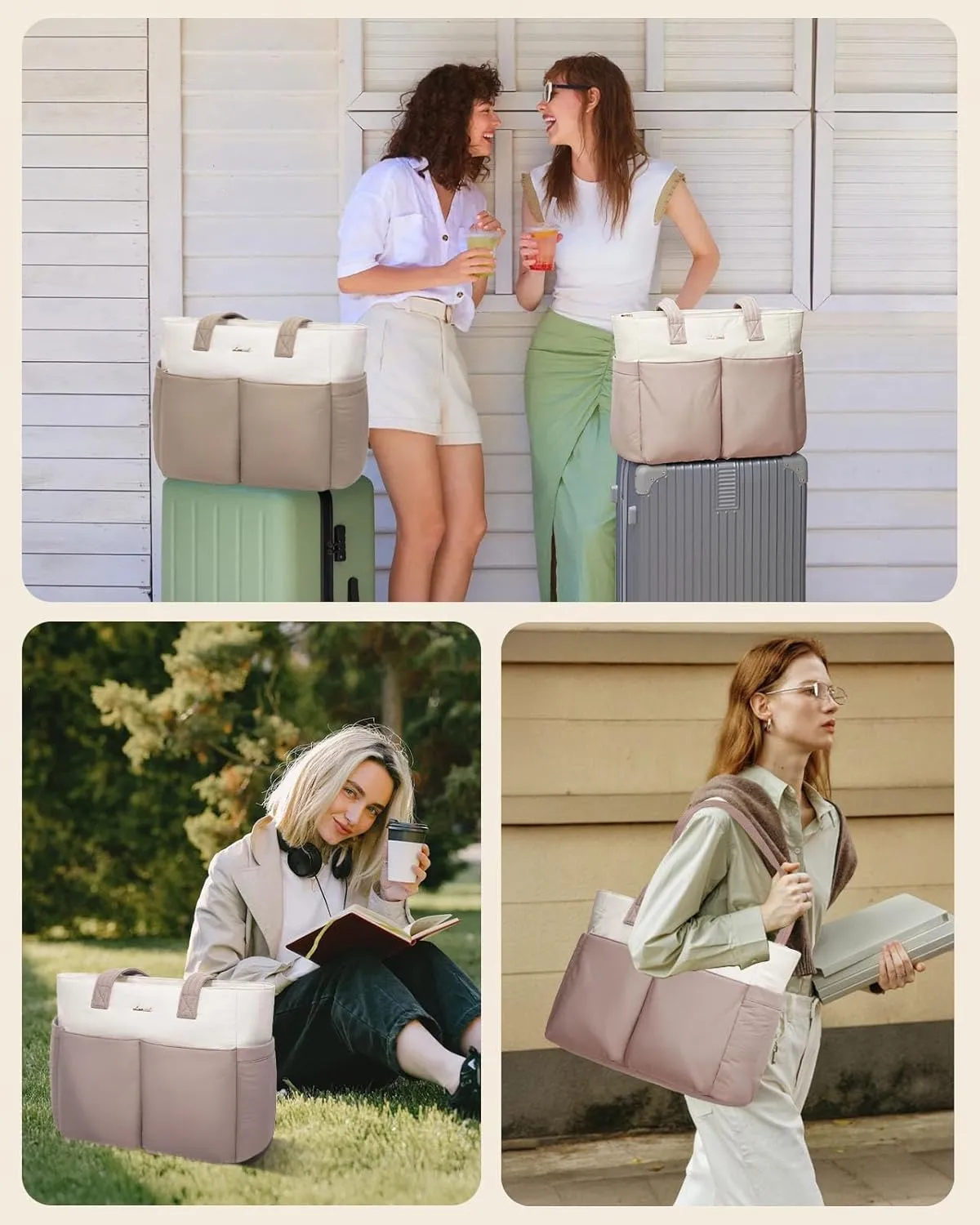 LOVEVOOK Tote Bag for Women, Large Puffer Tote Bag with Zipper, Light Work Bag, Travel Laptop Bag for Women