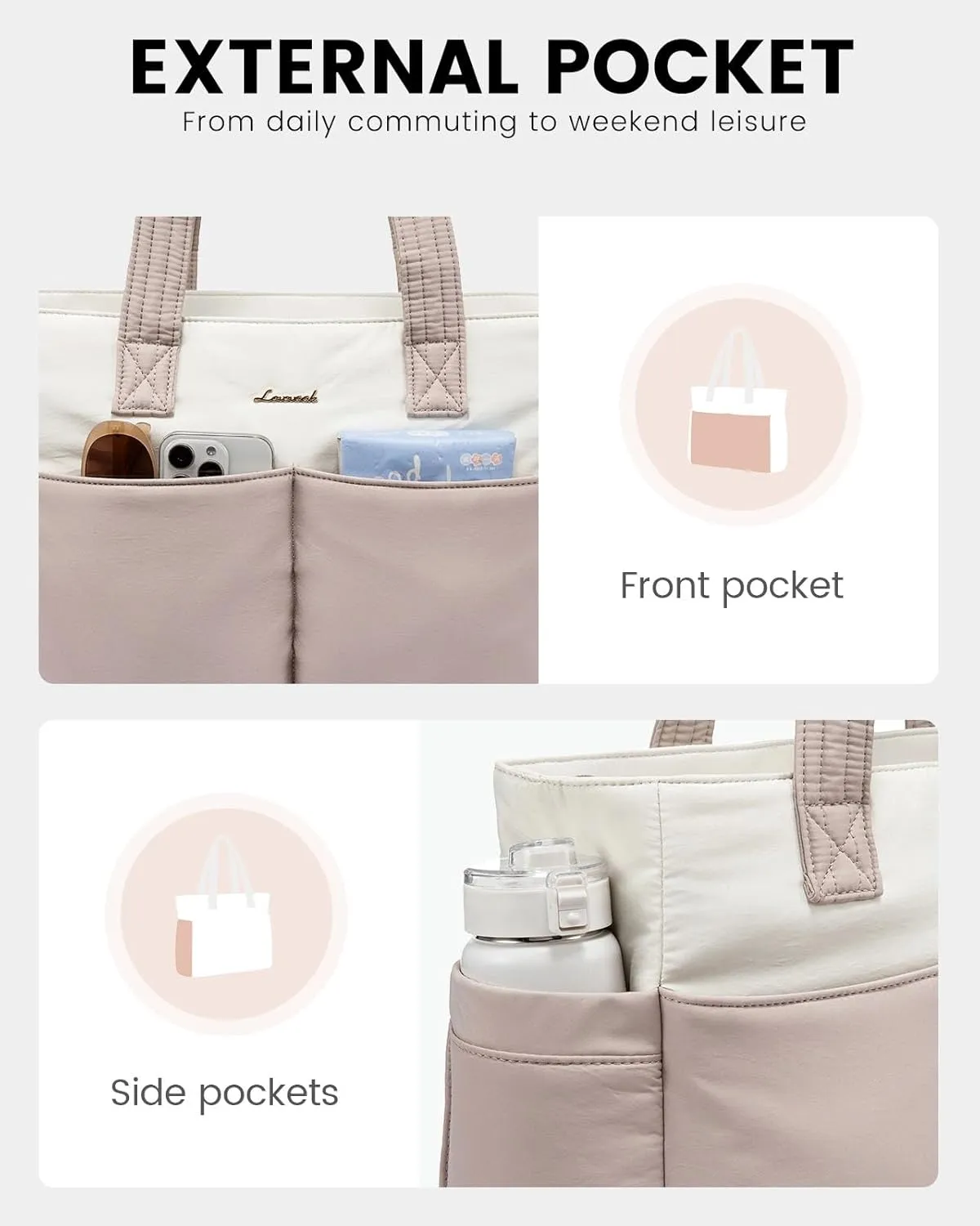 LOVEVOOK Tote Bag for Women, Large Puffer Tote Bag with Zipper, Light Work Bag, Travel Laptop Bag for Women