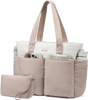 LOVEVOOK Tote Bag for Women, Large Puffer Tote Bag with Zipper, Light Work Bag, Travel Laptop Bag for Women