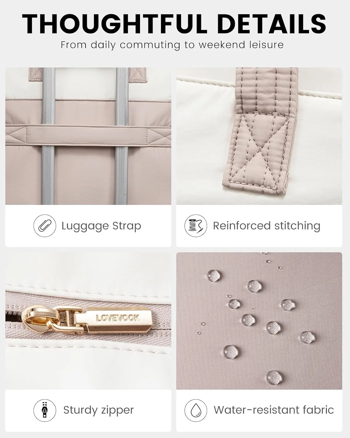 LOVEVOOK Tote Bag for Women, Large Puffer Tote Bag with Zipper, Light Work Bag, Travel Laptop Bag for Women