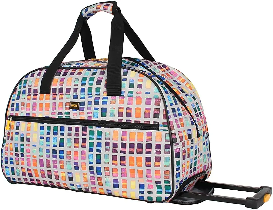 Lucas Designer Carry On Luggage Collection - Lightweight Pattern 22 Inch Duffel Bag- Weekender Overnight Business Travel Suitcase with 2- Rolling Spinner Wheels (CREAM, 22in)