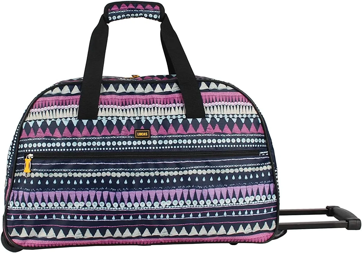 LUCAS Designer Carry On Luggage Collection - Lightweight Pattern 22 Inch Duffel Bag- Weekender Overnight Business Travel Suitcase with 2- Rolling Spinner Wheels (GEOMETRIC, 22in)