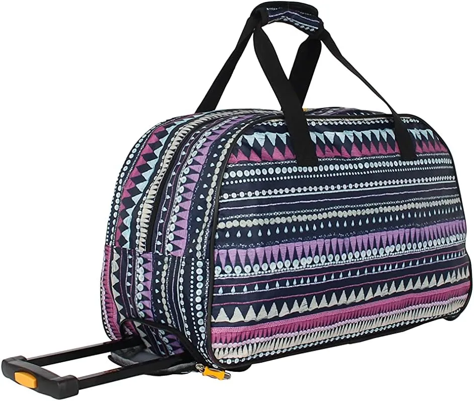 LUCAS Designer Carry On Luggage Collection - Lightweight Pattern 22 Inch Duffel Bag- Weekender Overnight Business Travel Suitcase with 2- Rolling Spinner Wheels (GEOMETRIC, 22in)