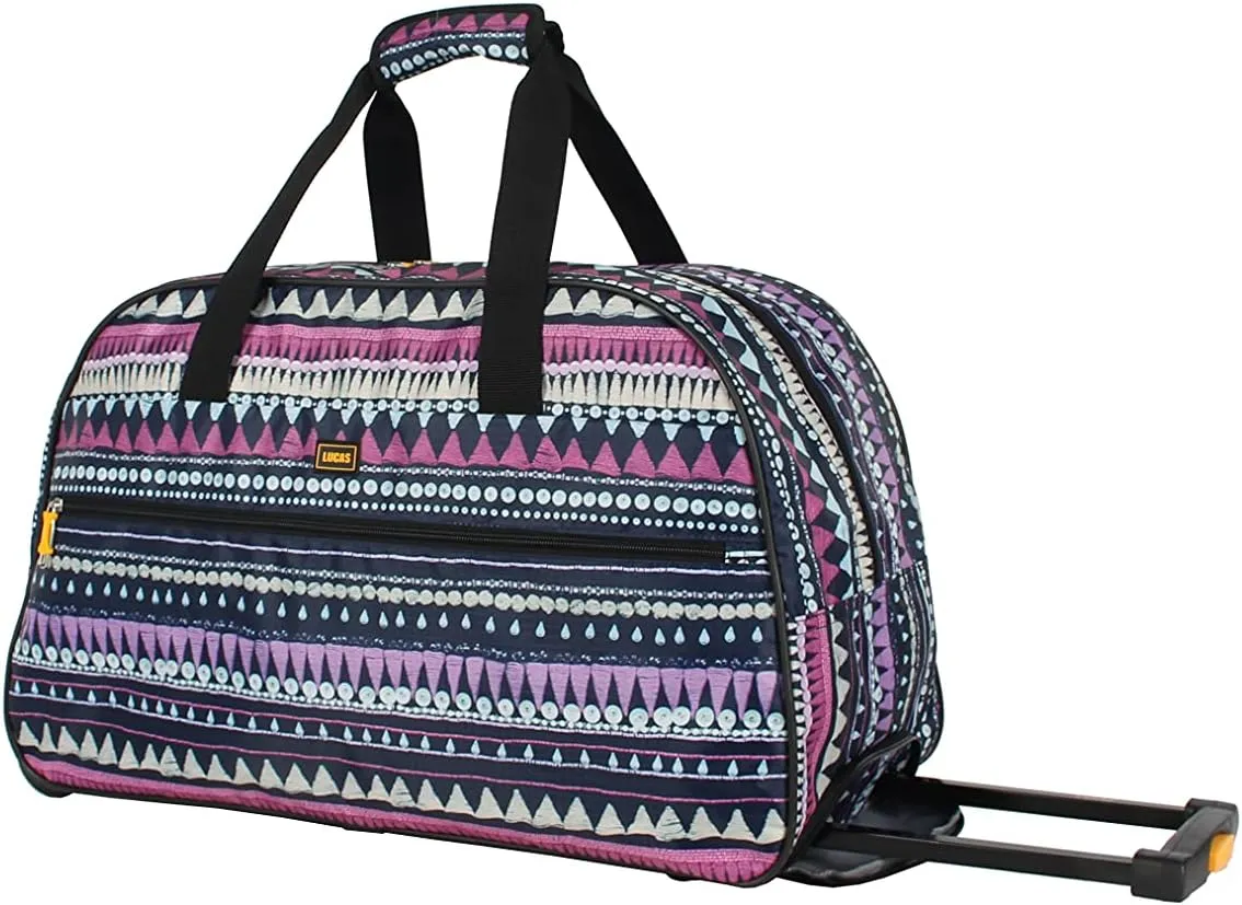 LUCAS Designer Carry On Luggage Collection - Lightweight Pattern 22 Inch Duffel Bag- Weekender Overnight Business Travel Suitcase with 2- Rolling Spinner Wheels (GEOMETRIC, 22in)