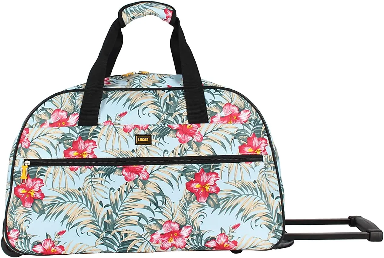 Lucas Designer Carry On Luggage Collection - Lightweight Pattern 22 Inch Duffel Bag- Weekender Overnight Business Travel Suitcase with 2- Rolling Wheels (OCEAN, 22in)
