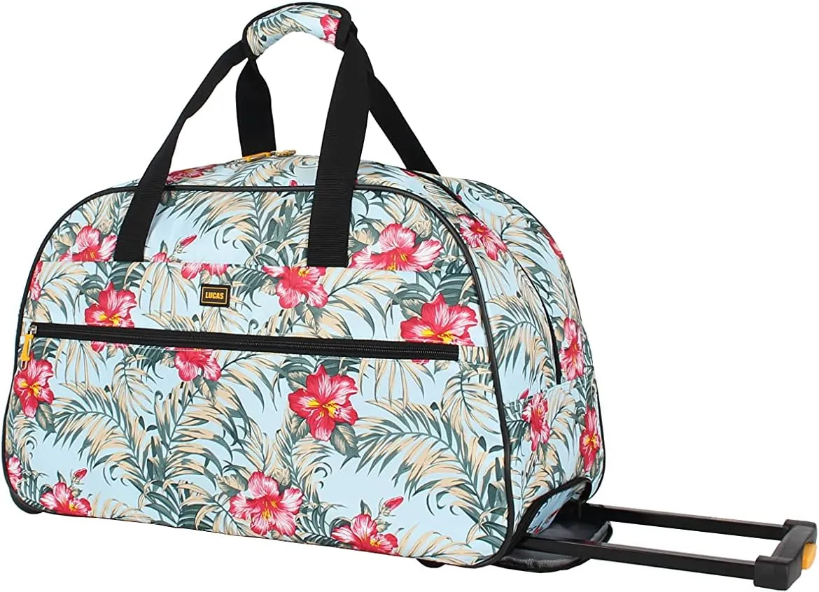 Lucas Designer Carry On Luggage Collection - Lightweight Pattern 22 Inch Duffel Bag- Weekender Overnight Business Travel Suitcase with 2- Rolling Wheels (OCEAN, 22in)