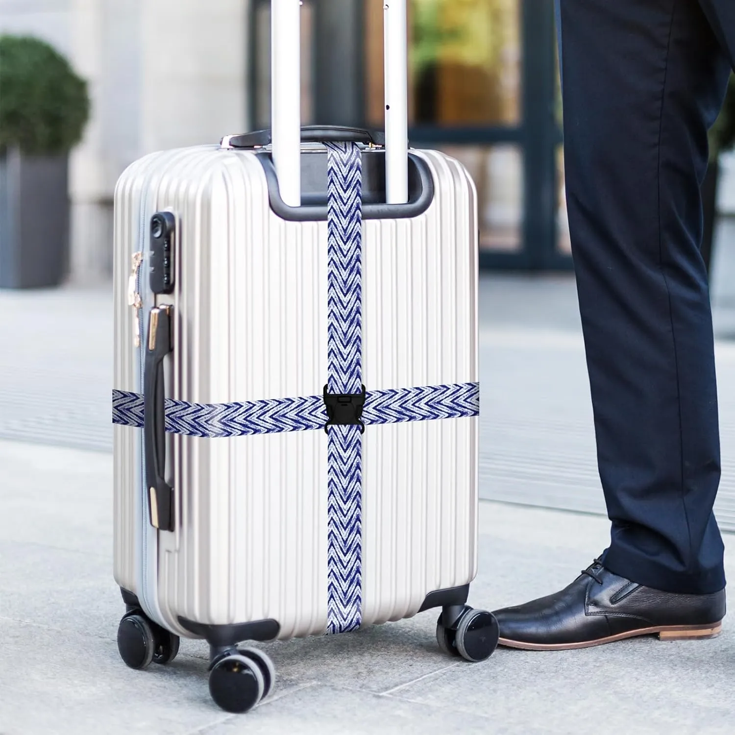 Luggage Straps Suitcase Belts Wide Adjustable Packing Straps, Bright Color Adjustable Luggage Belts, 2 Packs, Blue Curve