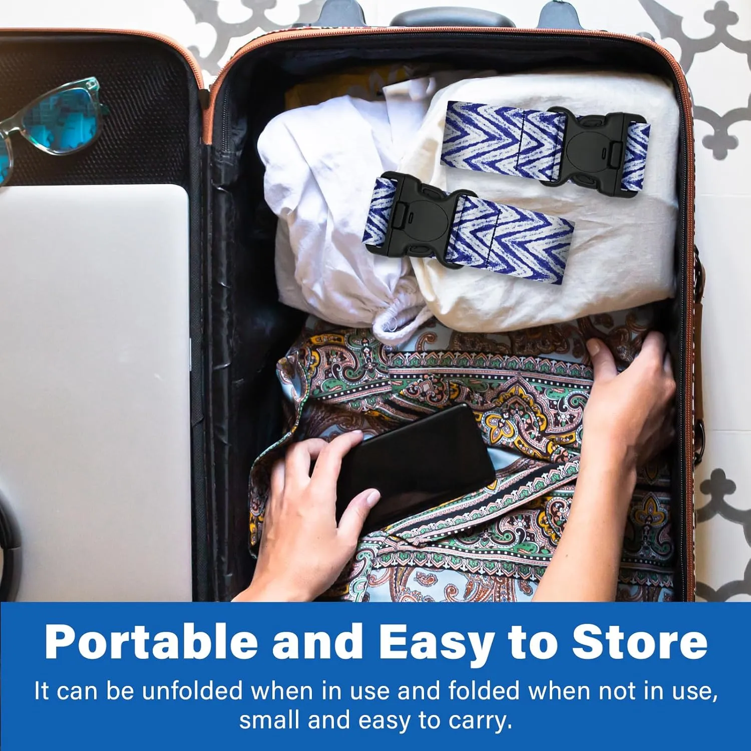 Luggage Straps Suitcase Belts Wide Adjustable Packing Straps, Bright Color Adjustable Luggage Belts, 2 Packs, Blue Curve